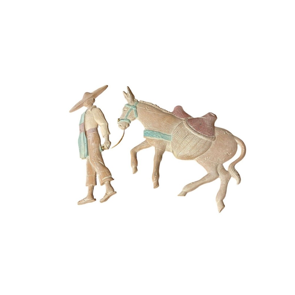 Home Interior Southwest Man Pulling His Donkey Pastel Metal Wall Hanging Vintage